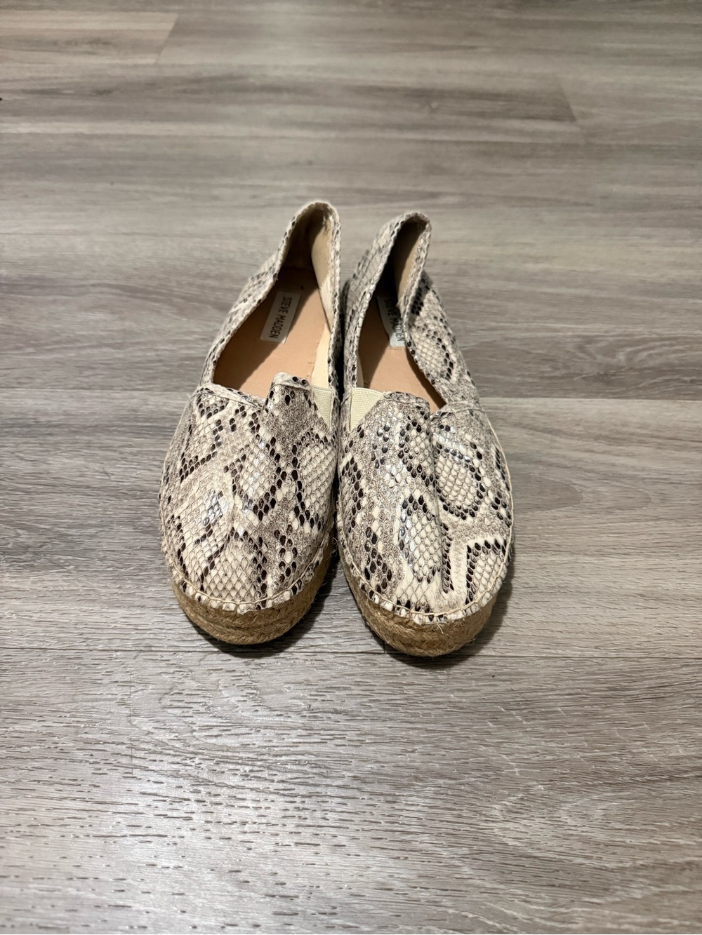 Steve Madden Beige Snake-Print Espadrille Slip-Ons